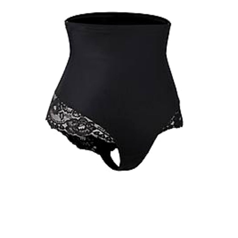 Hey Girl Black Control Top Thong Panty NWT Lace Size Large
